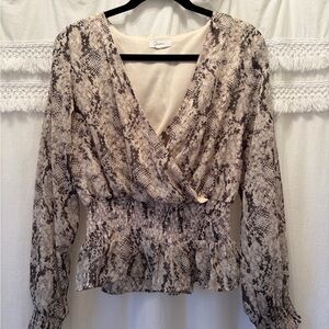 Japna Beige and Black Snake Print Blouse